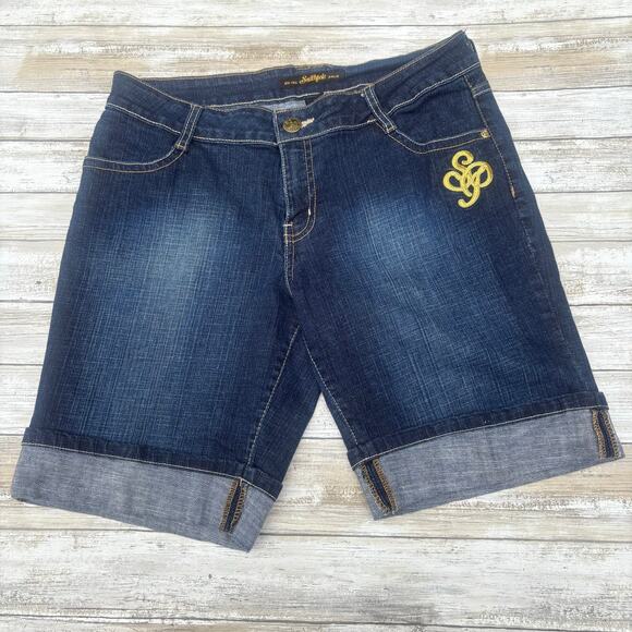 SouthPole Bermuda Shorts 13 Stretch Denim Embellished Y2K Skater Jesse Pinkman - Picture 2 of 8